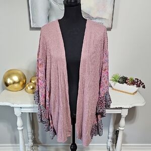 🌸 Umgee Boho Mixed Print Waffle Knit Cardigan S/M